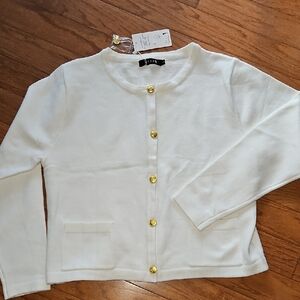 NWT EFAN CREAM GOLD BUTTON CARDIGAN sz L